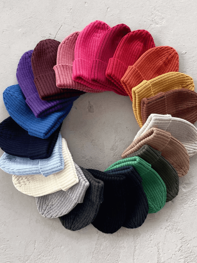 Czapka w prążek 100% wełny merino Ryś - fioletowy / Kopyto