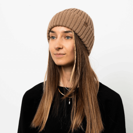 Czapka w prążek 100% wełny merino Ryś - orzechowy / Kopyto