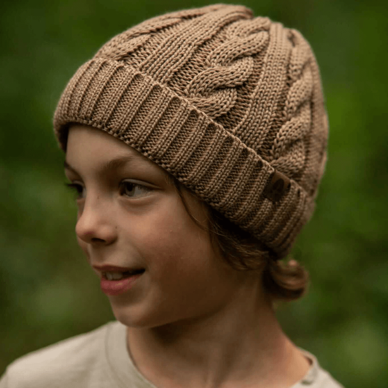 Czapka warkocz 100% wełny merino Owieczka - orzechowy / Kopyto