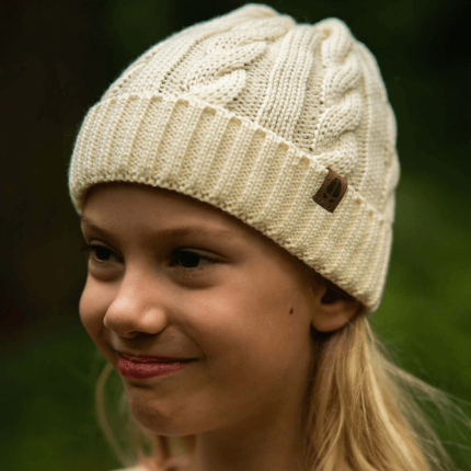 Czapka warkocz 100% wełny merino Owieczka - kremowy / Kopyto