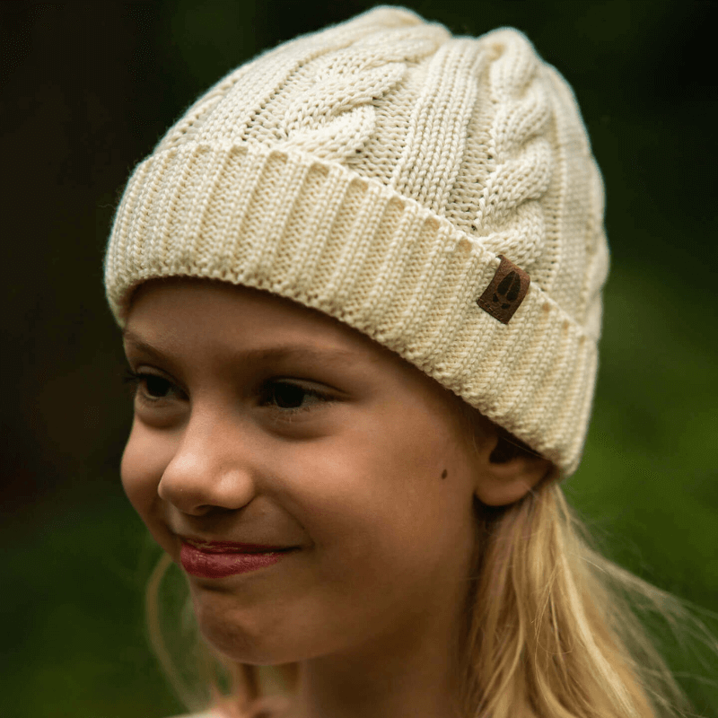 Czapka warkocz 100% wełny merino Owieczka - kremowy / Kopyto