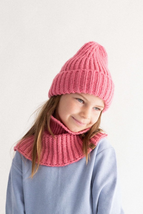 Czapka z wełny i bawełny Sówka - różowy / Kopyto
