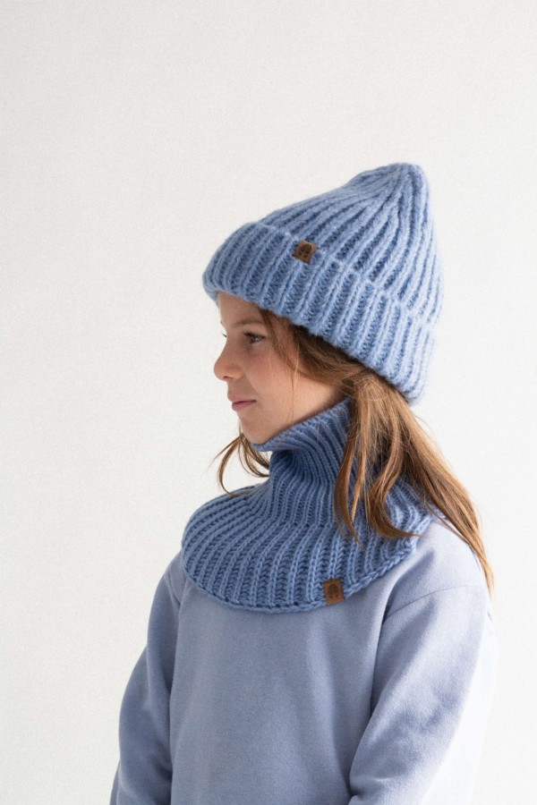 Czapka z wełny i bawełny Sówka - baby blue / Kopyto