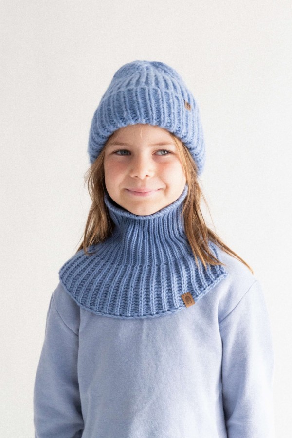 Czapka z wełny i bawełny Sówka - baby blue / Kopyto