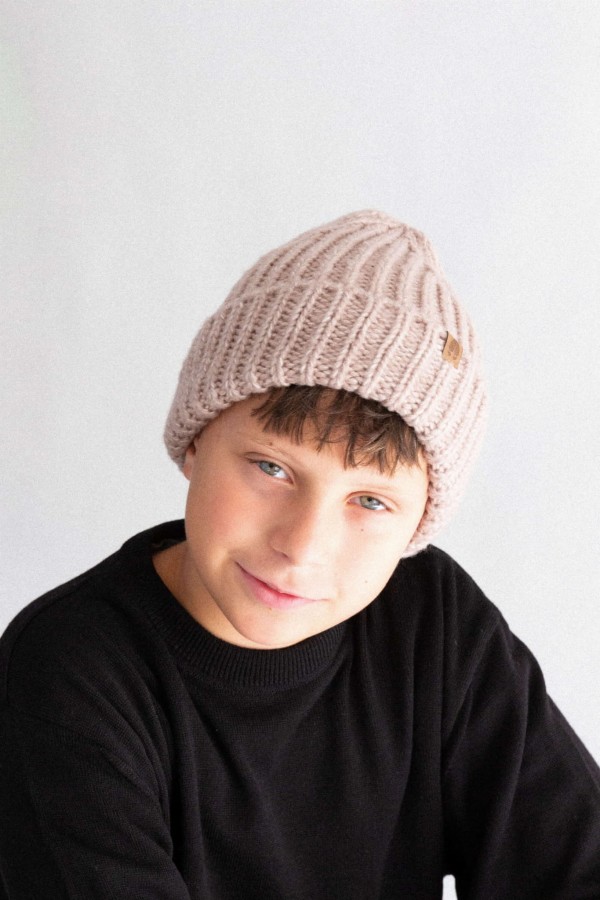 Czapka z wełny i bawełny Sówka - beżowy / Kopyto