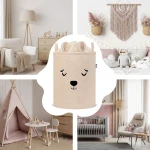 Zamykany kosz na ściągacz do przechowywania zabawek, BOUNCLE PREMIUM - Beżowy Miś / SIPO