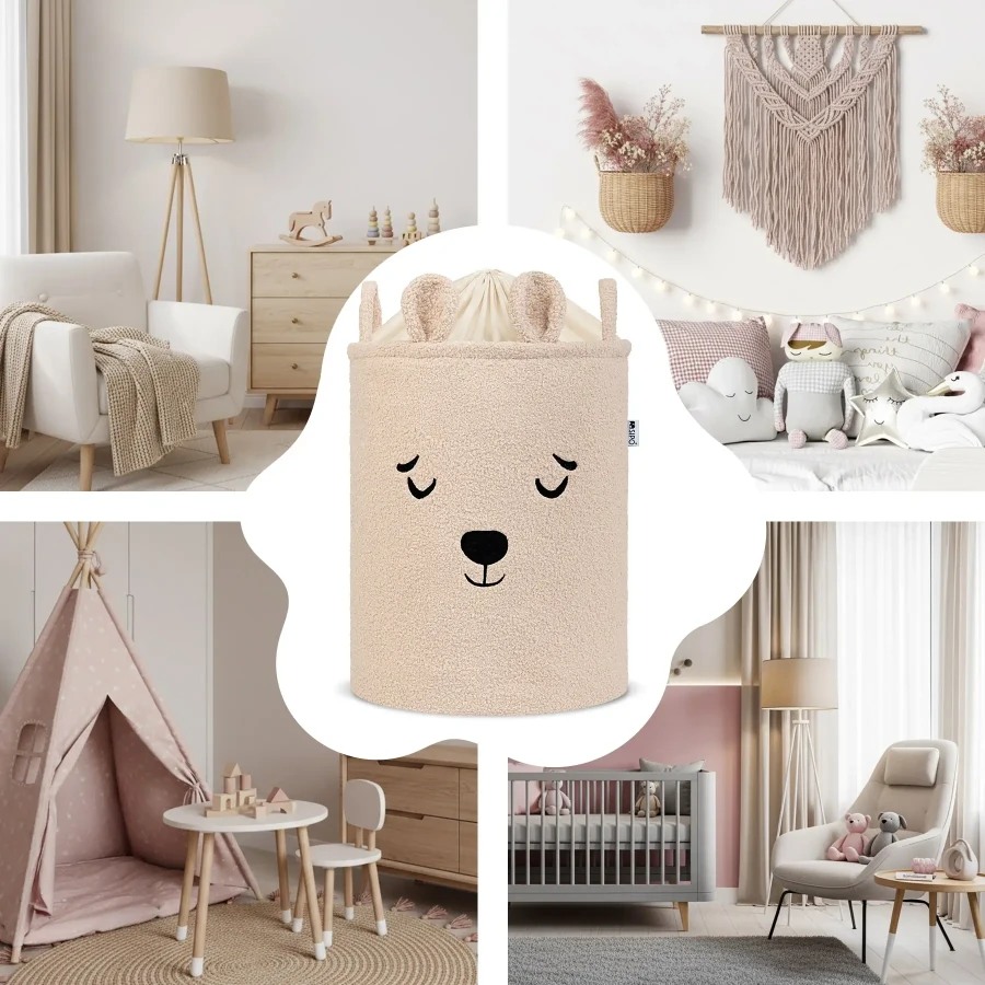Zamykany kosz na ściągacz do przechowywania zabawek, BOUNCLE PREMIUM - Beżowy Miś / SIPO