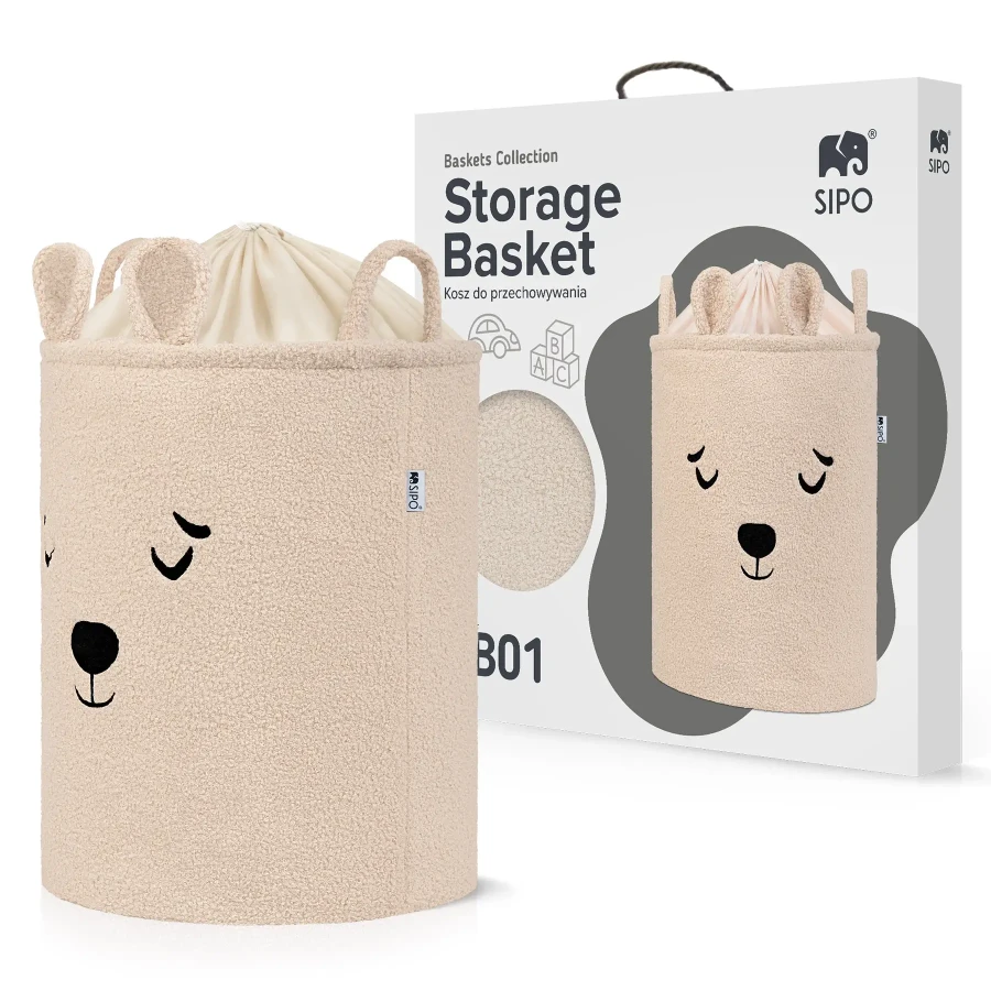 Zamykany kosz na ściągacz do przechowywania zabawek, BOUNCLE PREMIUM - Beżowy Miś / SIPO