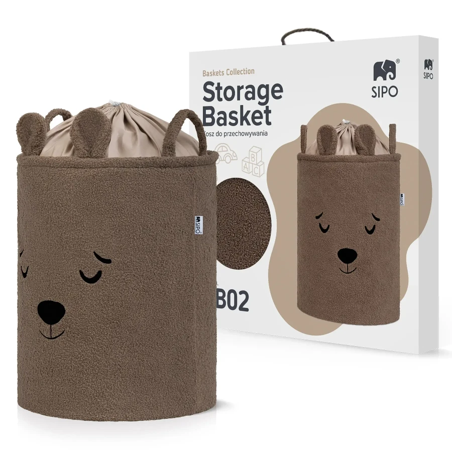 Zamykany kosz na ściągacz do przechowywania zabawek, BOUNCLE PREMIUM - Brązowy Miś / SIPO