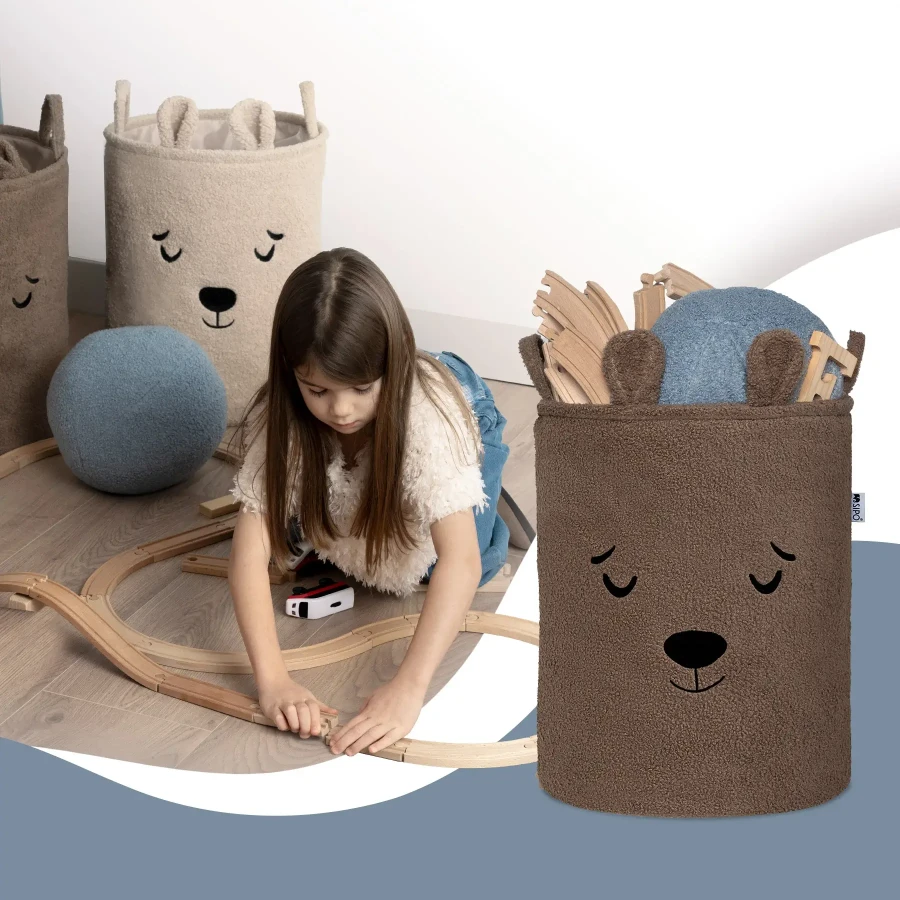 Zamykany kosz na ściągacz do przechowywania zabawek, BOUNCLE PREMIUM - Brązowy Miś / SIPO
