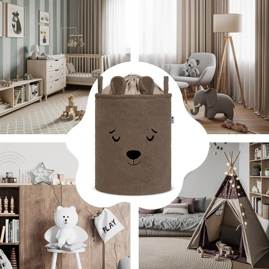 Zamykany kosz na ściągacz do przechowywania zabawek, BOUNCLE PREMIUM - Brązowy Miś / SIPO