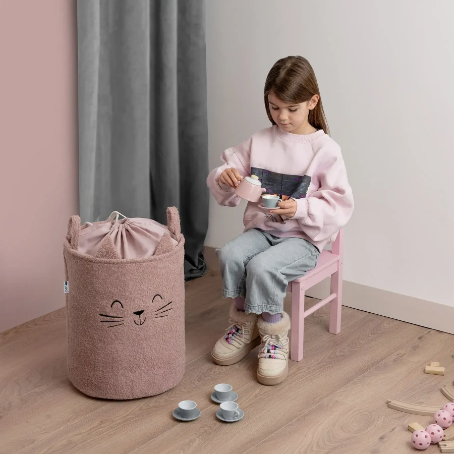 Zamykany kosz na ściągacz do przechowywania zabawek, BOUNCLE PREMIUM - Różowy Kot / SIPO