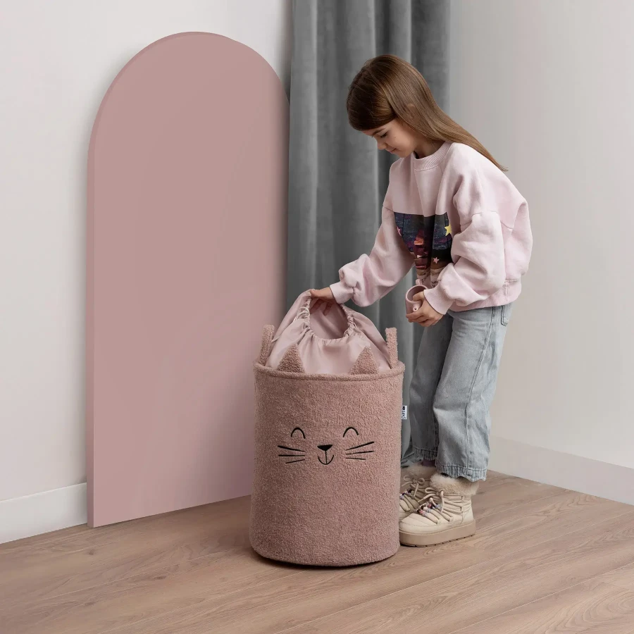 Zamykany kosz na ściągacz do przechowywania zabawek, BOUNCLE PREMIUM - Różowy Kot / SIPO