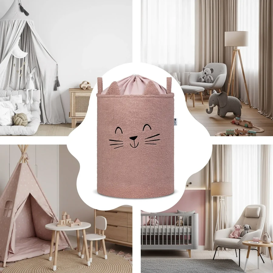 Zamykany kosz na ściągacz do przechowywania zabawek, BOUNCLE PREMIUM - Różowy Kot / SIPO