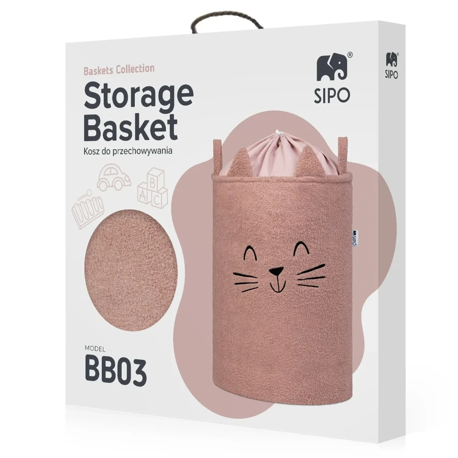 Zamykany kosz na ściągacz do przechowywania zabawek, BOUNCLE PREMIUM - Różowy Kot / SIPO