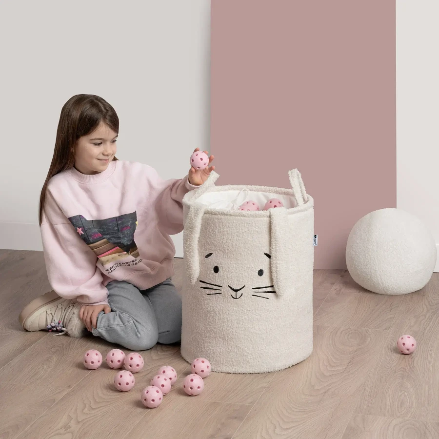 Zamykany kosz na ściągacz do przechowywania zabawek, BOUNCLE PREMIUM - Kremowy Królik / SIPO