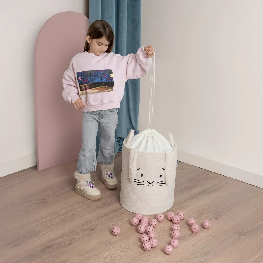 Zamykany kosz na ściągacz do przechowywania zabawek, BOUNCLE PREMIUM - Kremowy Królik / SIPO
