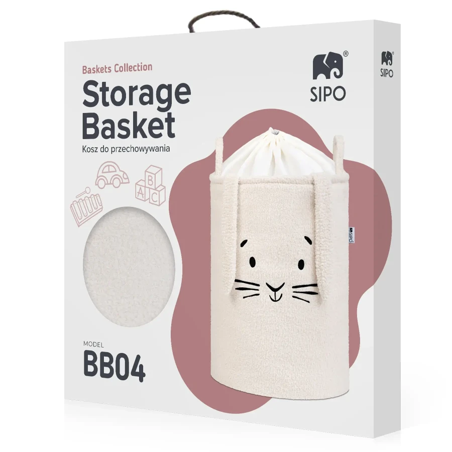 Zamykany kosz na ściągacz do przechowywania zabawek, BOUNCLE PREMIUM - Kremowy Królik / SIPO