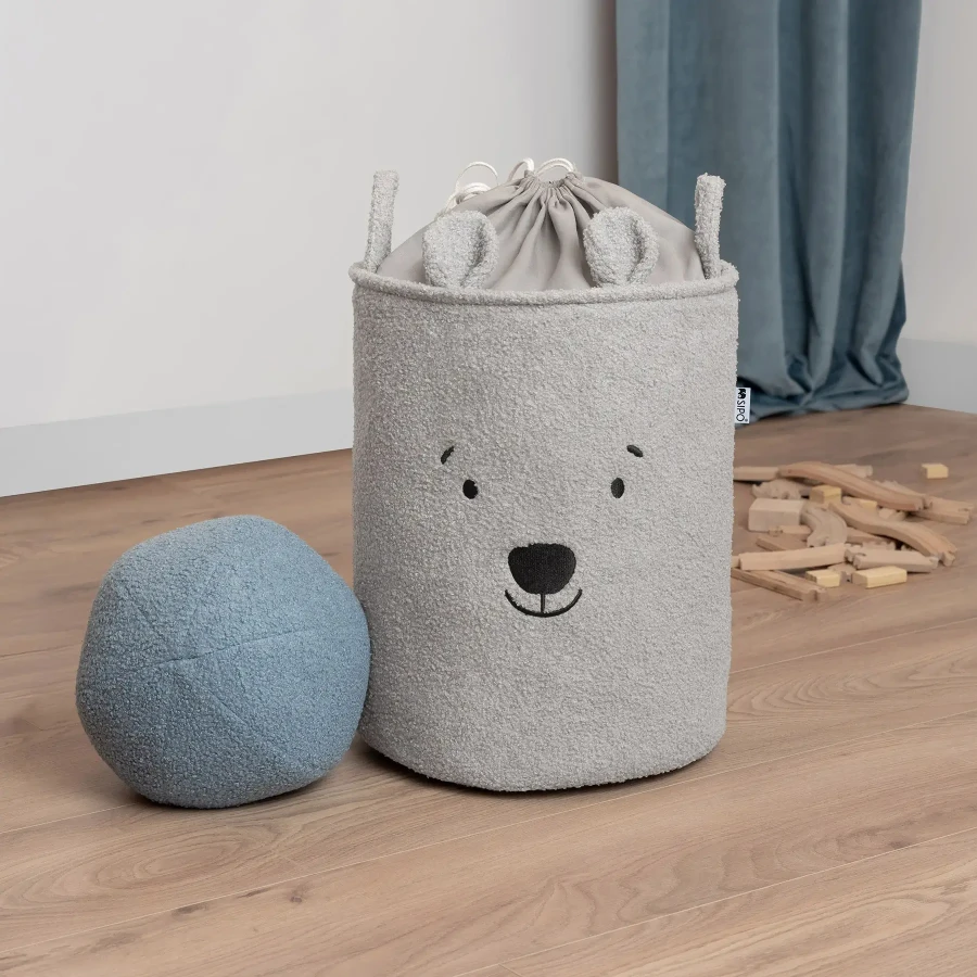 Zamykany kosz na ściągacz do przechowywania zabawek, BOUNCLE PREMIUM - Szary Miś / SIPO