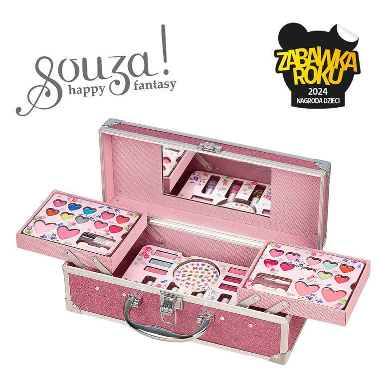 Rozkładana walizka z kosmetykami do makijażu z lusterkiem dla dzieci zestaw 37 el. / Souza!