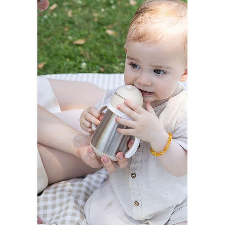 Butelka - kubek niekapek stalowa ze słomką 250 ml - Clay Earth / Beaba