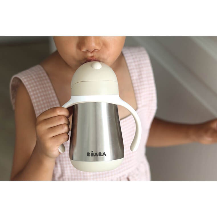 Butelka - kubek niekapek stalowa ze słomką 250 ml - Clay Earth / Beaba