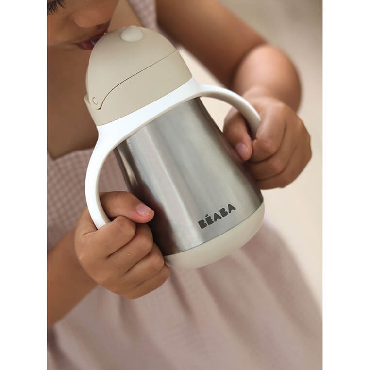 Butelka - kubek niekapek stalowa ze słomką 250 ml - Clay Earth / Beaba