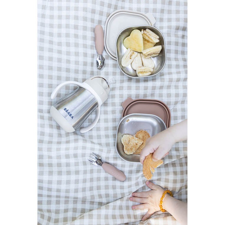 Butelka - kubek niekapek stalowa ze słomką 250 ml - Clay Earth / Beaba