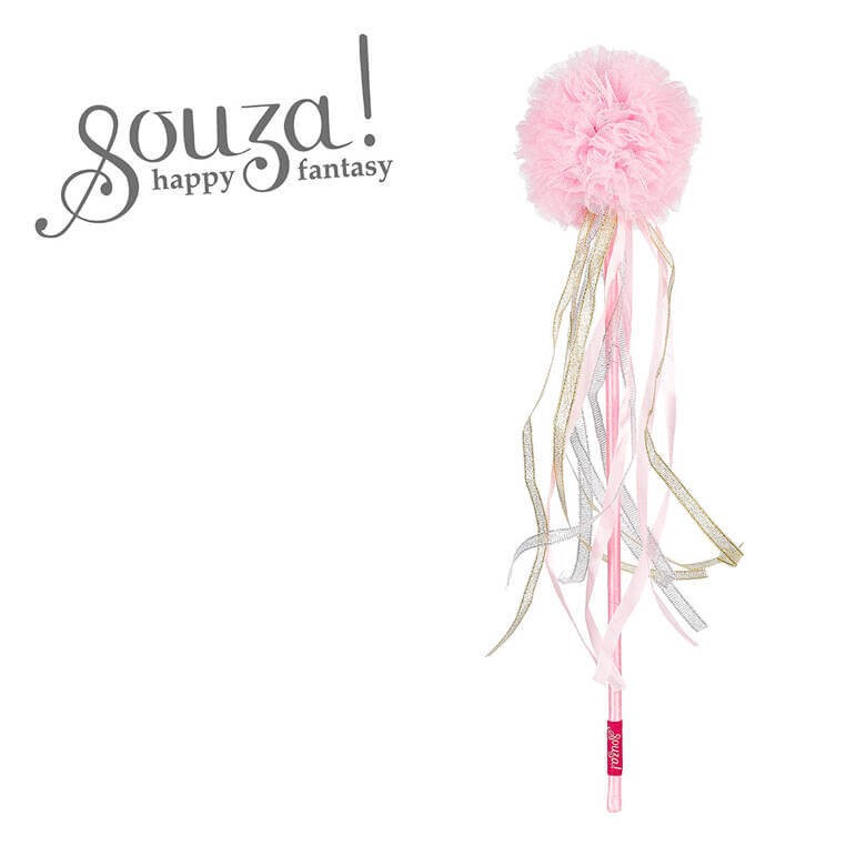 Różdżka z tiulowym pomponem i wstążkami Marjorie różowa / Souza!