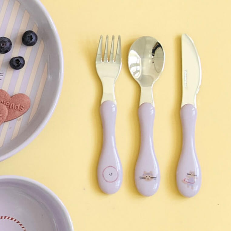 Zestaw sztućców ze stali nierdzewnej 3el. Tiny Team Kotek / Lassig