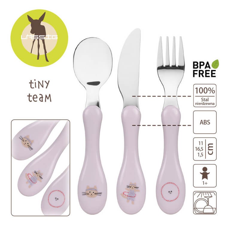 Zestaw sztućców ze stali nierdzewnej 3el. Tiny Team Kotek / Lassig