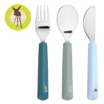Zestaw sztućców ze stali nierdzewnej z silikonową rączką 3 el. Tiny Team Piesek / Lassig