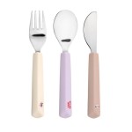 Zestaw sztućców ze stali nierdzewnej z silikonową rączką 3 el. Tiny Team Kotek / Lassig