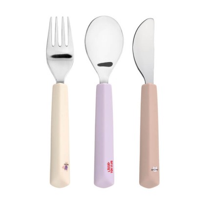 Zestaw sztućców ze stali nierdzewnej z silikonową rączką 3 el. Tiny Team Kotek / Lassig