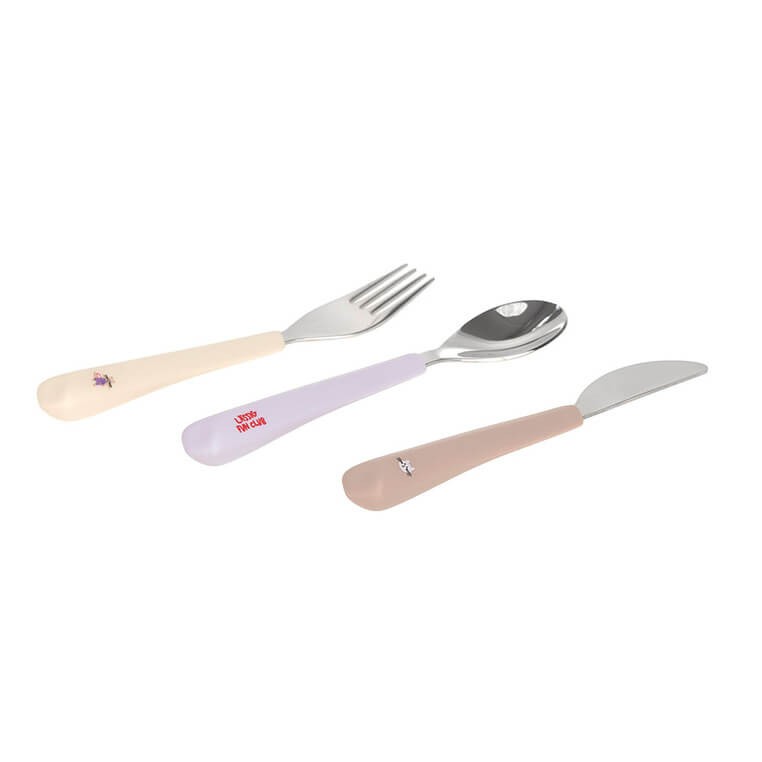 Zestaw sztućców ze stali nierdzewnej z silikonową rączką 3 el. Tiny Team Kotek / Lassig