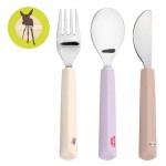 Zestaw sztućców ze stali nierdzewnej z silikonową rączką 3 el. Tiny Team Kotek / Lassig
