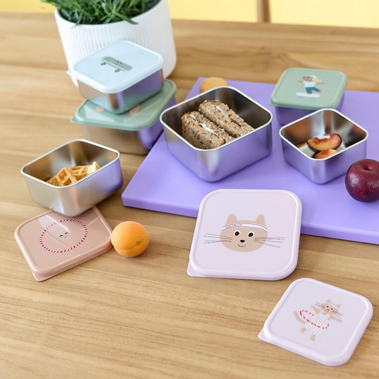 Pojemnik na przekąski snackbox ze stali nierdzewnej 3 szt. Tiny Team Kotek / Lassig