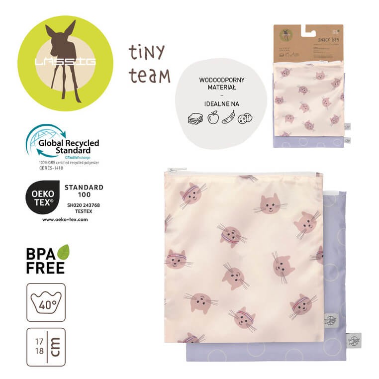 Torebka na przekąski Snack Bag na suwak 2 szt. Tiny Team Kotek / Lassig