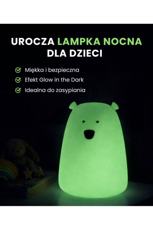 Duża lampka silikonowa z pilotem - Miś świecący w ciemności / Rabbit & Friends