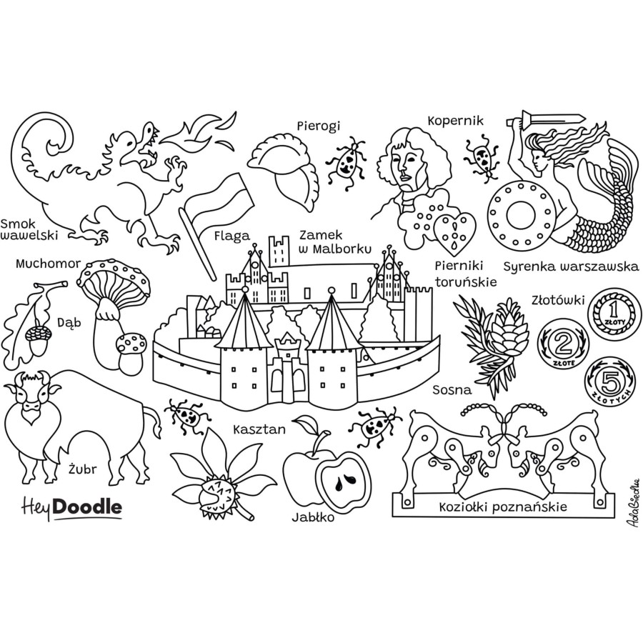 Mata Silikonowa do Kolorowania A4 - Symbole Polski / HeyDoodle