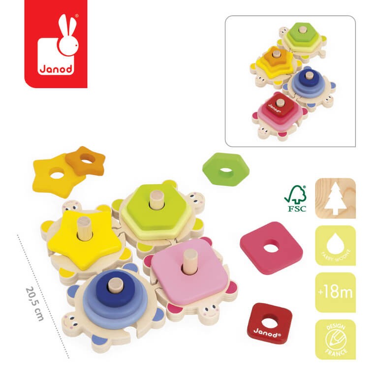 Układanka piramida wieża drewniana Żółwie Zigolos / Janod