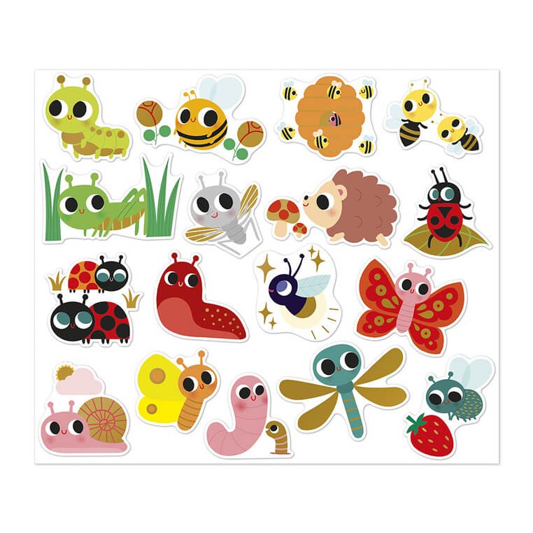 Duże naklejki na arkuszach 100 szt. Zwierzęta w ogrodzie / Janod