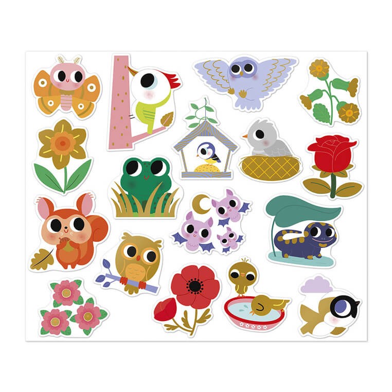 Duże naklejki na arkuszach 100 szt. Zwierzęta w ogrodzie / Janod
