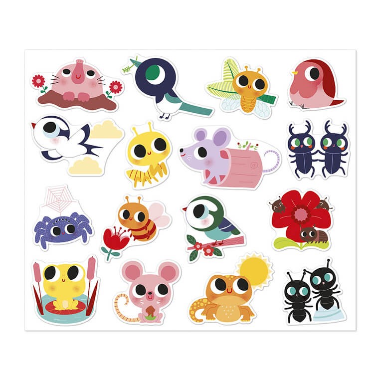 Duże naklejki na arkuszach 100 szt. Zwierzęta w ogrodzie / Janod