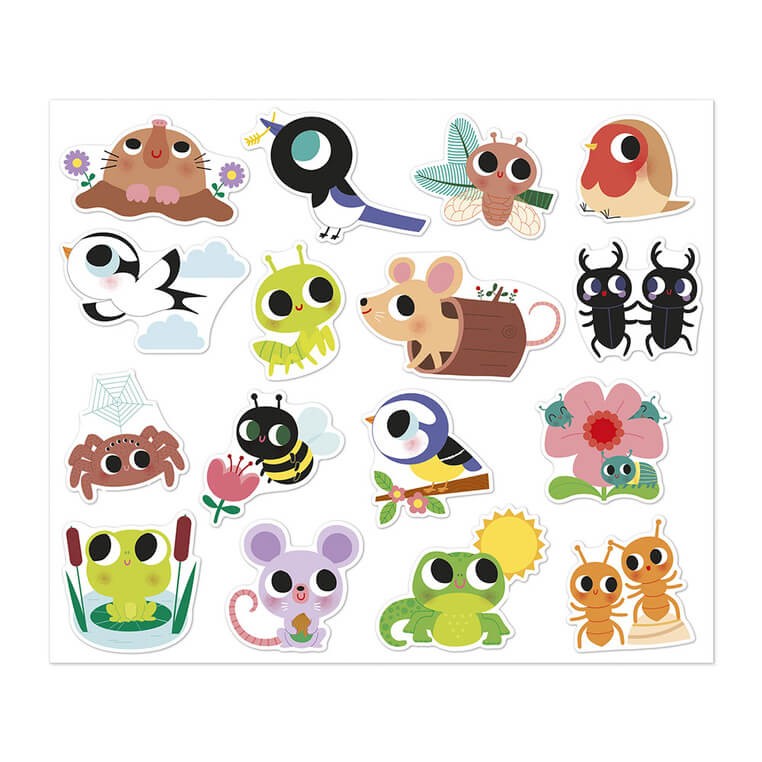 Duże naklejki na arkuszach 100 szt. Zwierzęta w ogrodzie / Janod