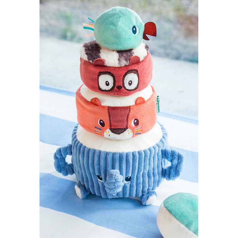 Piramida dźwiękowa, sensoryczne klocki z grzechotkami Zwierzątka 12m+ / Lilliputiens