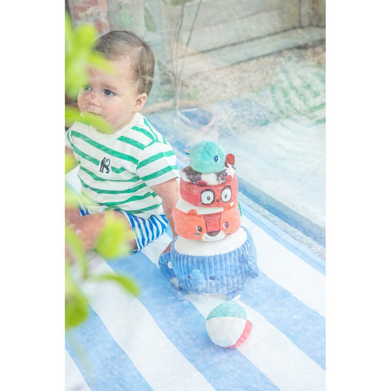 Piramida dźwiękowa, sensoryczne klocki z grzechotkami Zwierzątka 12m+ / Lilliputiens