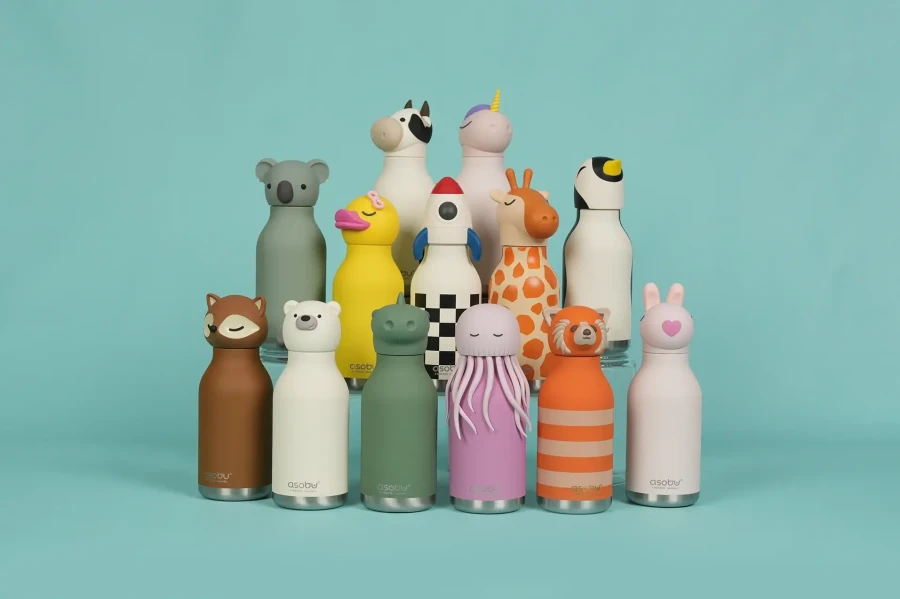 Butelka termiczna ze słomką Bestie, 460 ml - Meduza różowa / Asobu