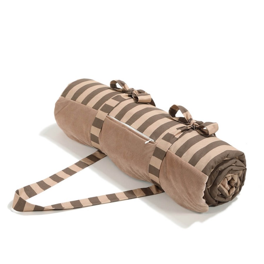 Koc piknikowy z kieszonką, mata do zabawy XXL 180x190 - STRIPES BROWN / La Millou