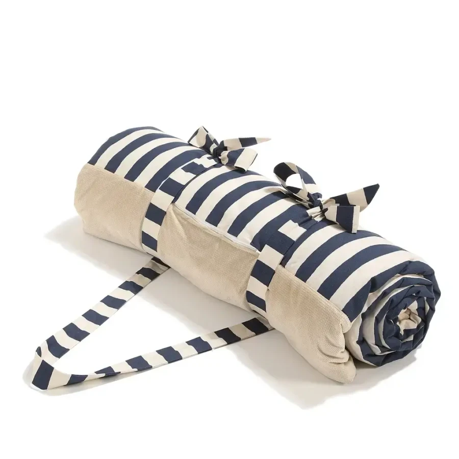 Koc piknikowy z kieszonką, mata do zabawy XXL 180x190 - STRIPES NAVY / La Millou